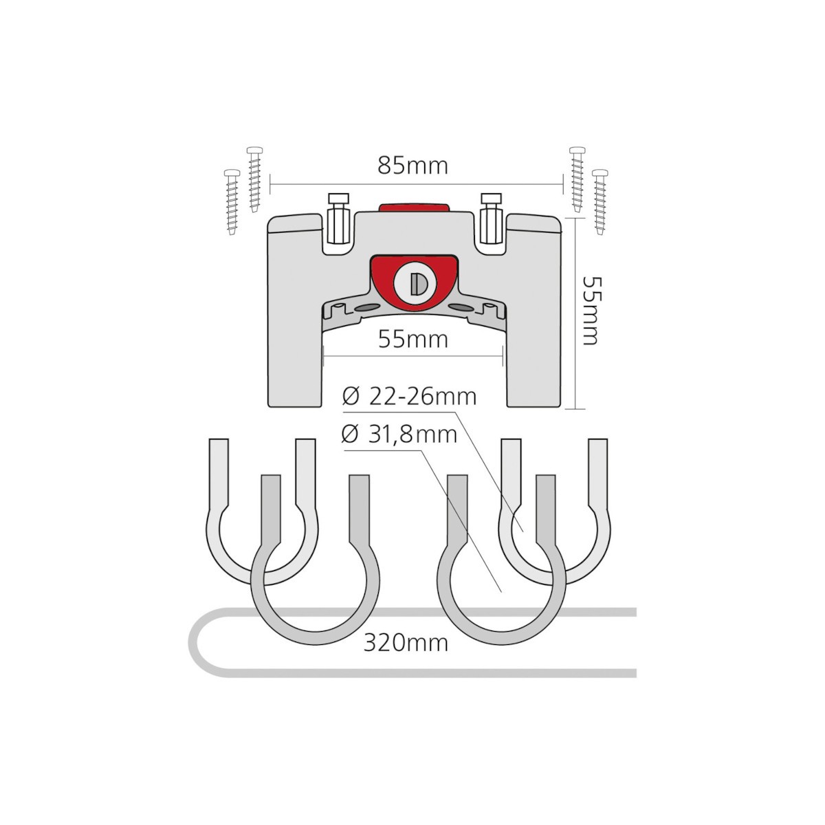 Fixation pour cintre avec serrure + collier 26 et 31.8 Fixation pour cintre avec serrure + collier 26 et 31.8